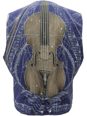 黑色/藏蓝色皮革与丝绸拼接小提琴图案背心