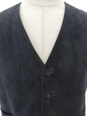 黑色/藏蓝色皮革与丝绸拼接小提琴图案背心