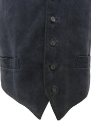 黑色/藏蓝色皮革与丝绸拼接小提琴图案背心