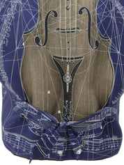 黑色/藏蓝色皮革与丝绸拼接小提琴图案背心