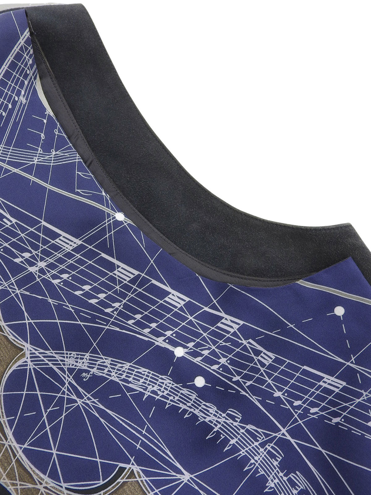 黑色/藏蓝色皮革与丝绸拼接小提琴图案背心