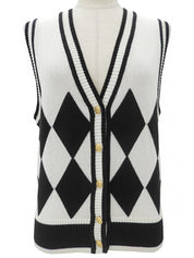 Diamond Pattern Logo Button Knit Vest #38 White/Black