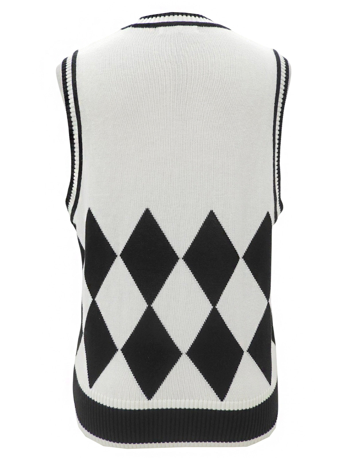 Diamond Pattern Logo Button Knit Vest #38 White/Black