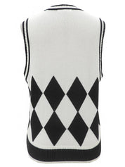 Diamond Pattern Logo Button Knit Vest #38 White/Black