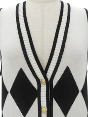 Diamond Pattern Logo Button Knit Vest #38 White/Black