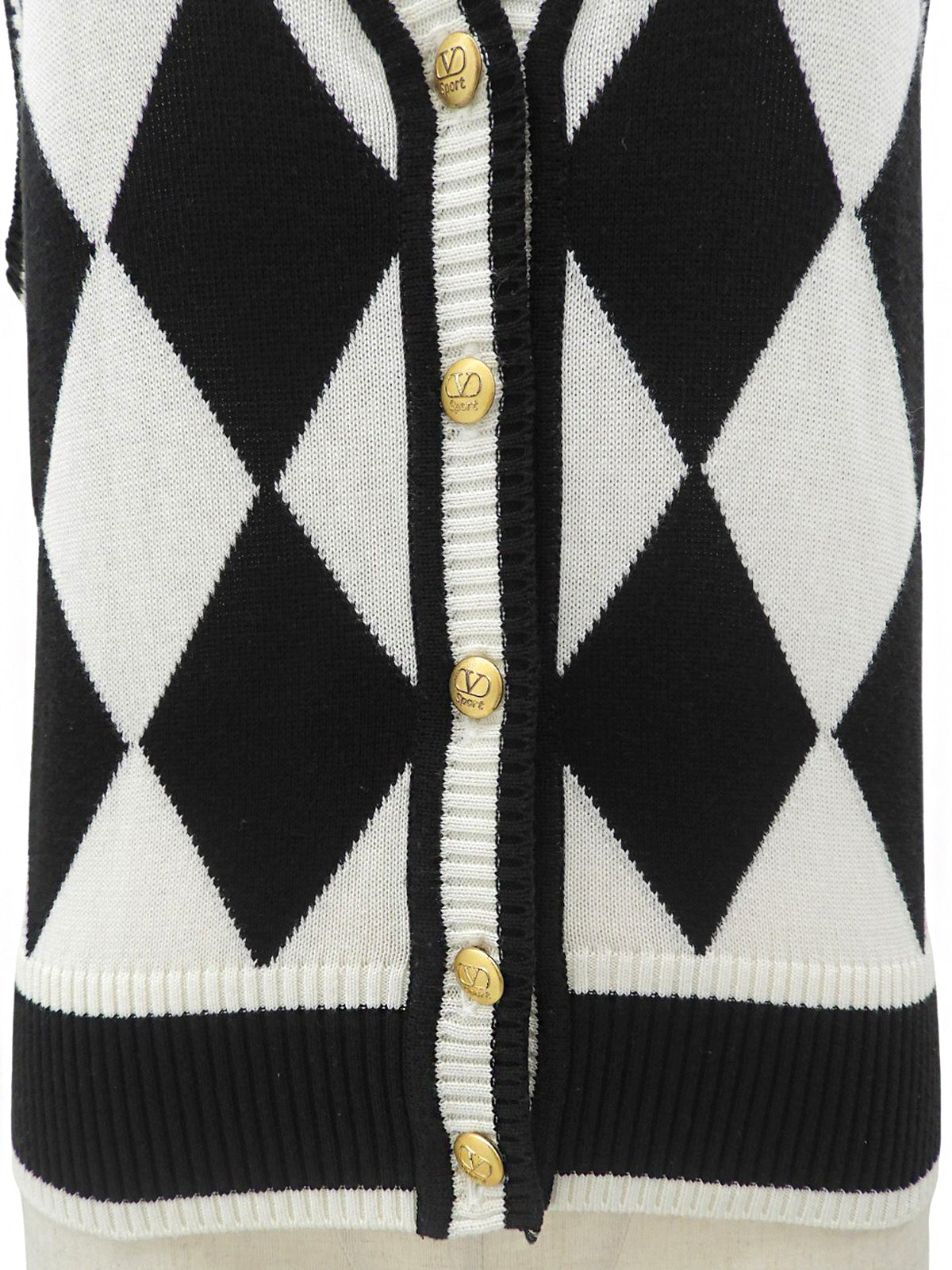 Diamond Pattern Logo Button Knit Vest #38 White/Black
