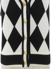 Diamond Pattern Logo Button Knit Vest #38 White/Black