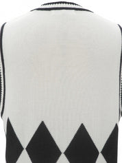 Diamond Pattern Logo Button Knit Vest #38 White/Black