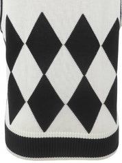 Diamond Pattern Logo Button Knit Vest #38 White/Black