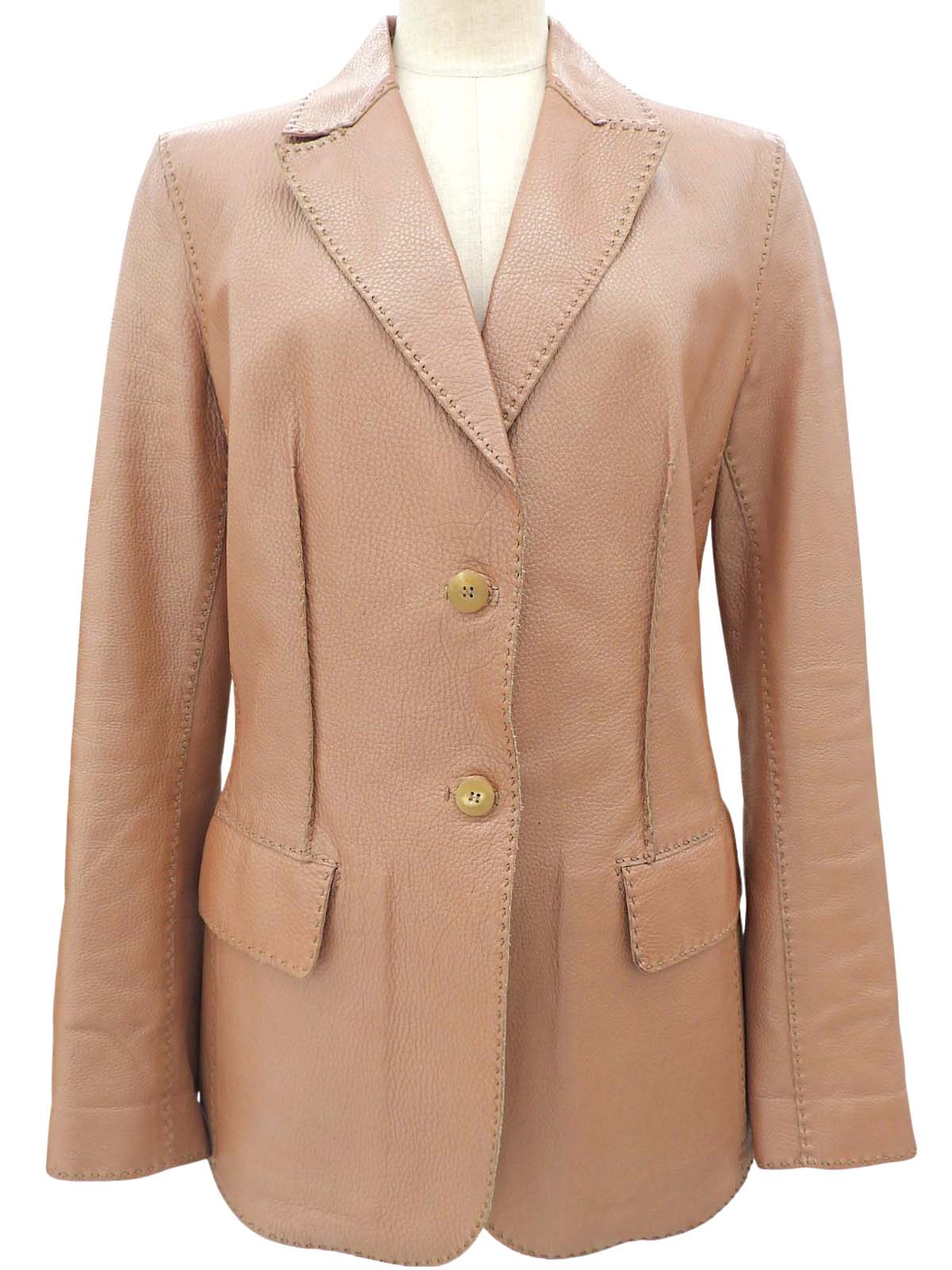 Leather Logo Button Tailored Jacket #40 Pink