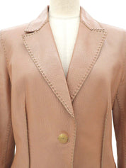 Leather Logo Button Tailored Jacket #40 Pink