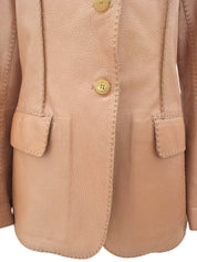 Leather Logo Button Tailored Jacket #40 Pink