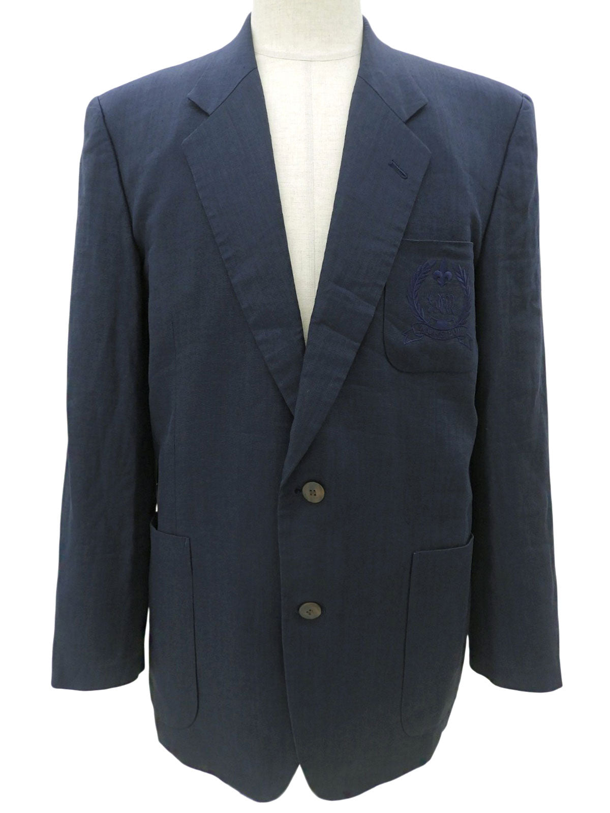 Linen Logo Embroidered Tailored Jacket - Navy