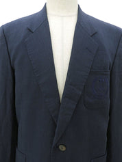 Linen Logo Embroidered Tailored Jacket - Navy