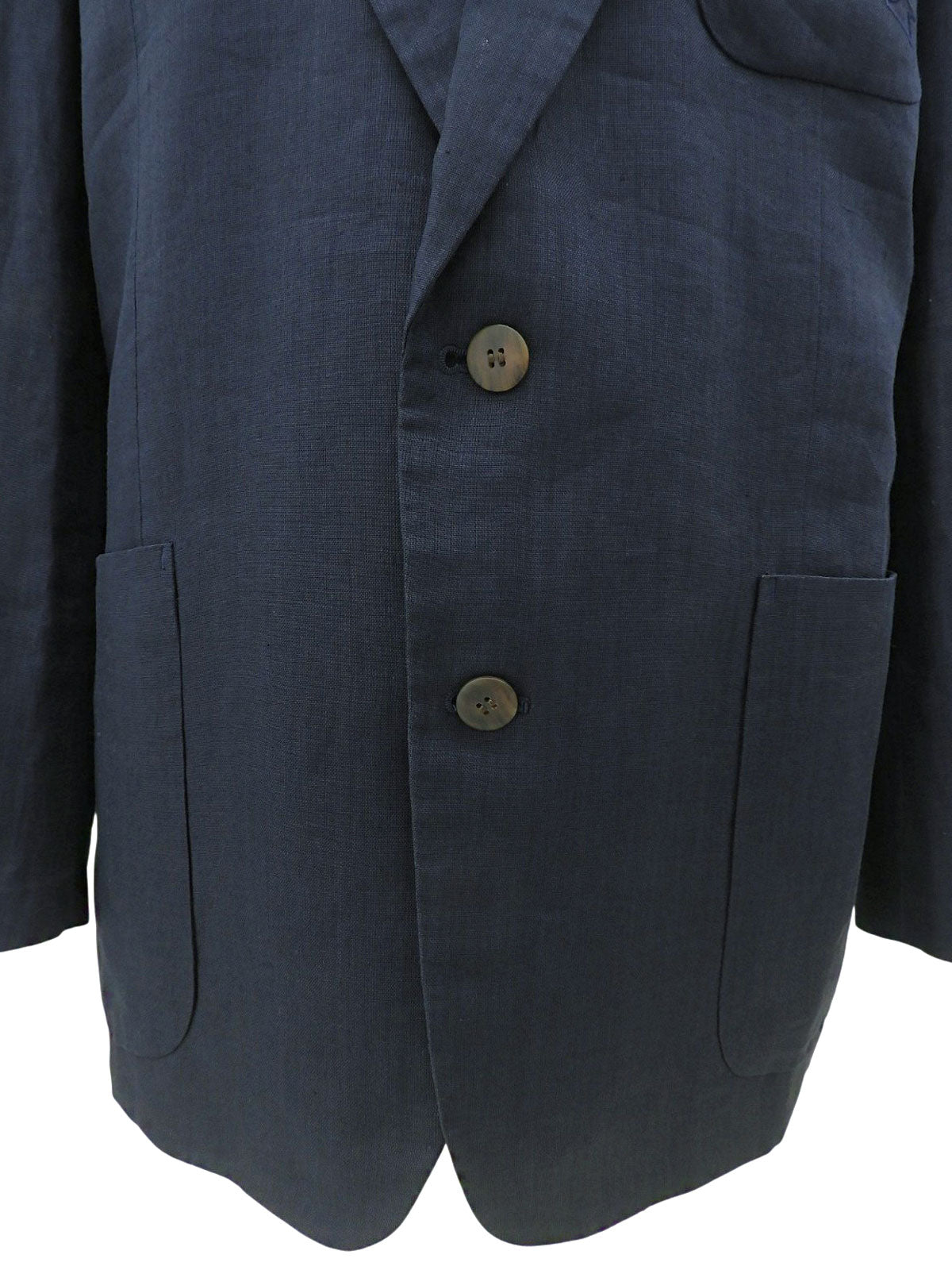 Linen Logo Embroidered Tailored Jacket - Navy