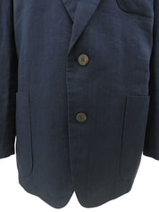 Linen Logo Embroidered Tailored Jacket - Navy