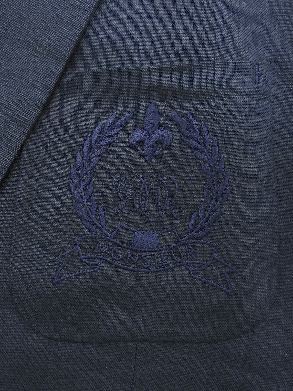 Linen Logo Embroidered Tailored Jacket - Navy