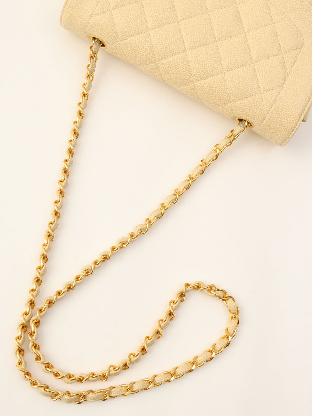 1992年頃製 キャビアスキンダイアナフラップチェーンバッグ25cm ベージュ