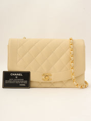 1992年頃製 キャビアスキンダイアナフラップチェーンバッグ25cm ベージュ