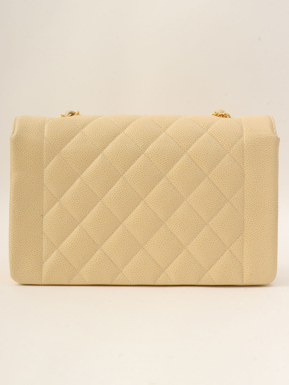 1992年頃製 キャビアスキンダイアナフラップチェーンバッグ25cm ベージュ