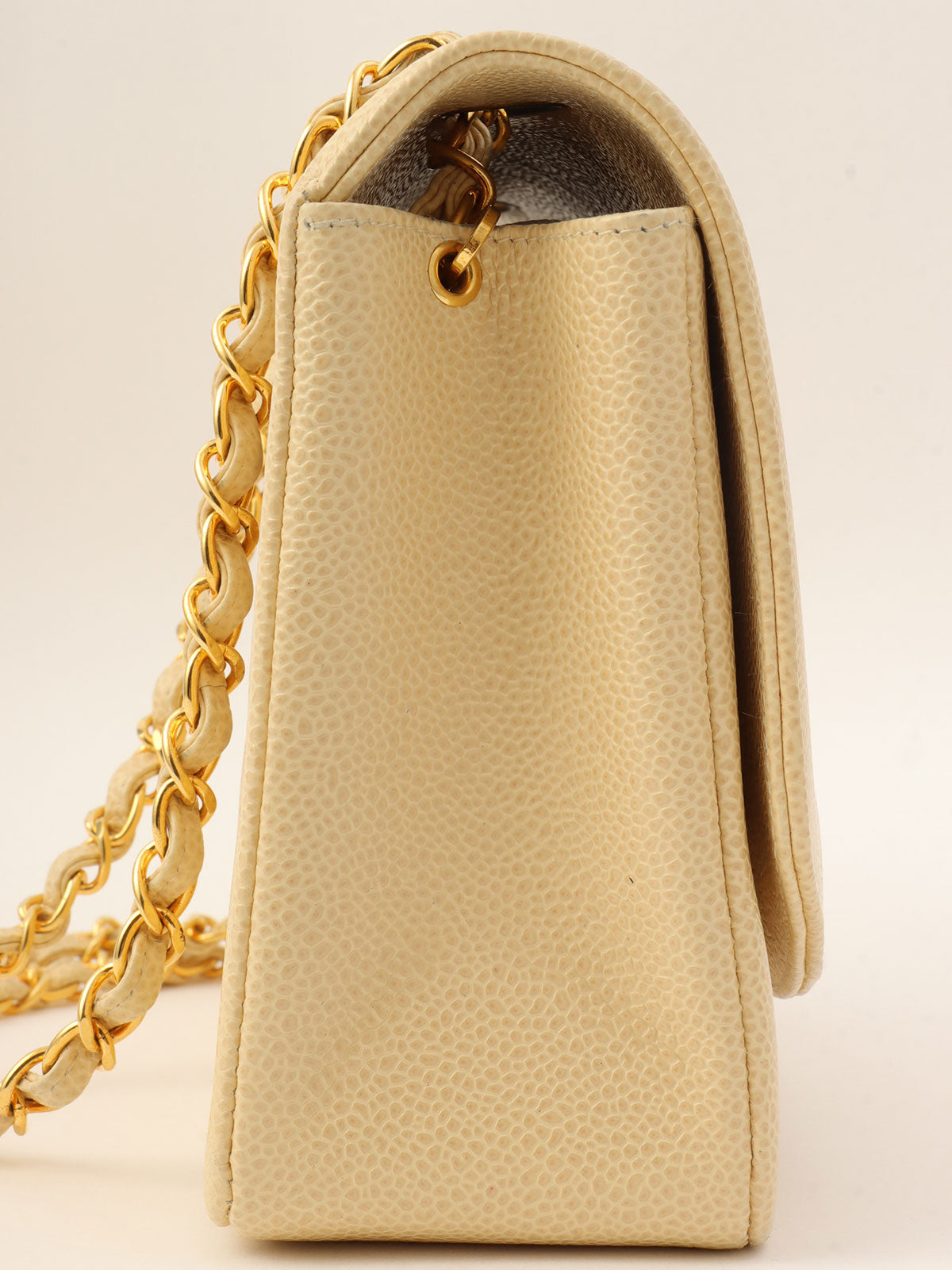 1992年頃製 キャビアスキンダイアナフラップチェーンバッグ25cm ベージュ