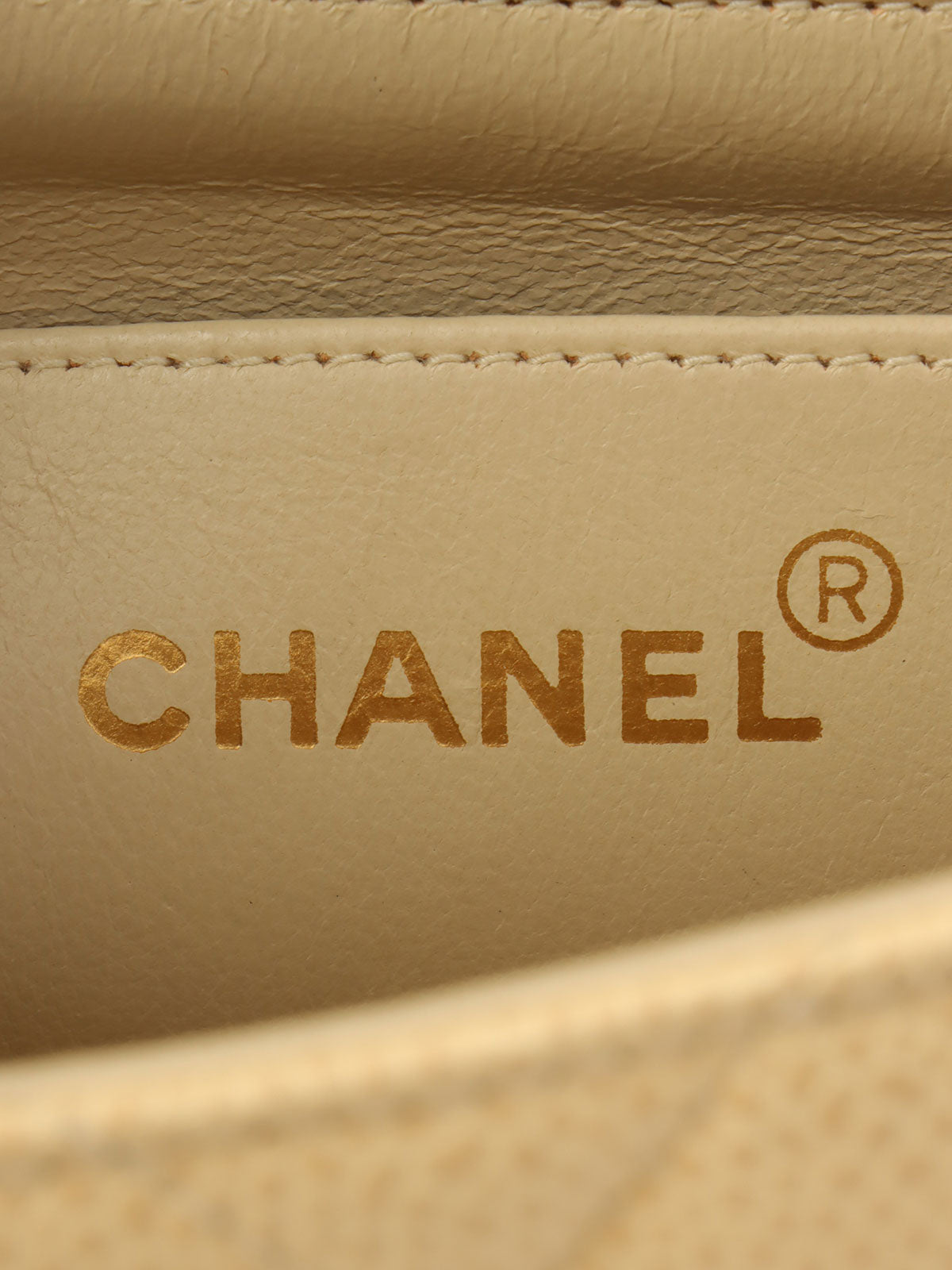 1992年頃製 キャビアスキンダイアナフラップチェーンバッグ25cm ベージュ