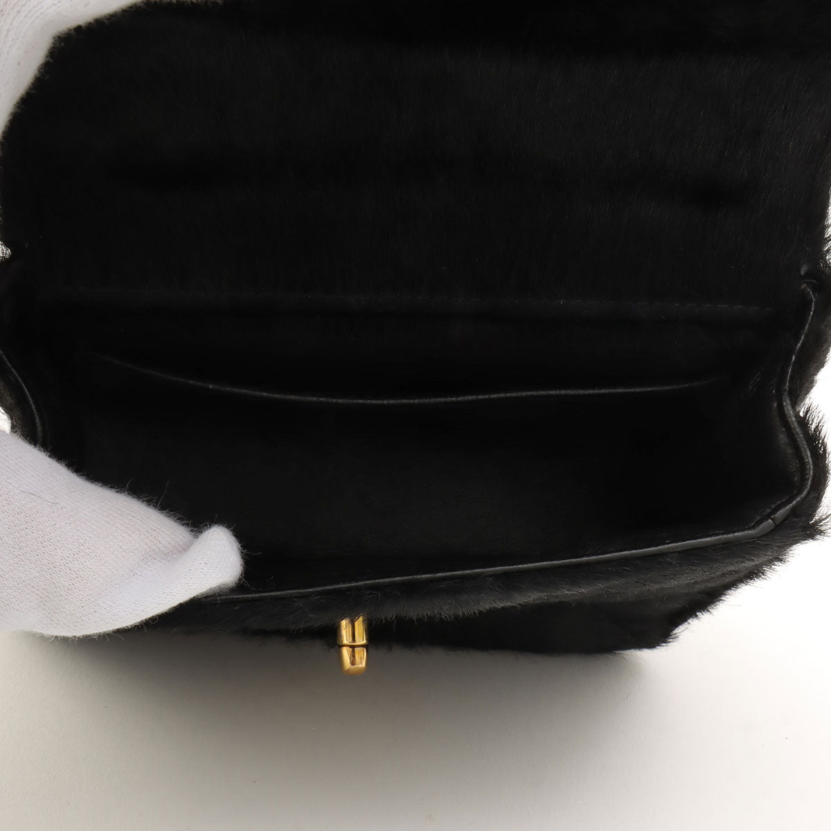 Circa 1992 Chanel CC Turnlock Mini Handbag in Black Calf Hair