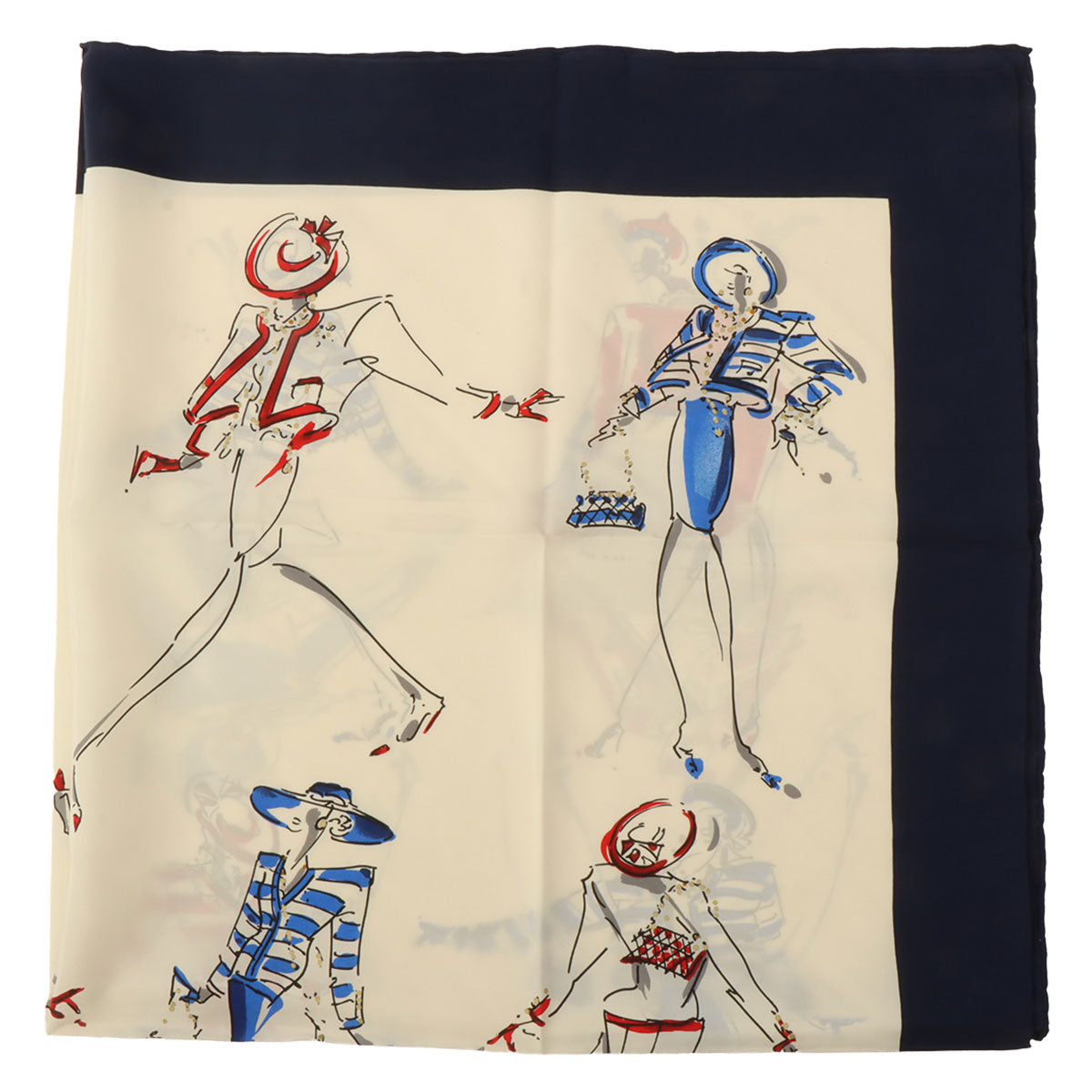 Mademoiselle Pattern Scarf White/Navy