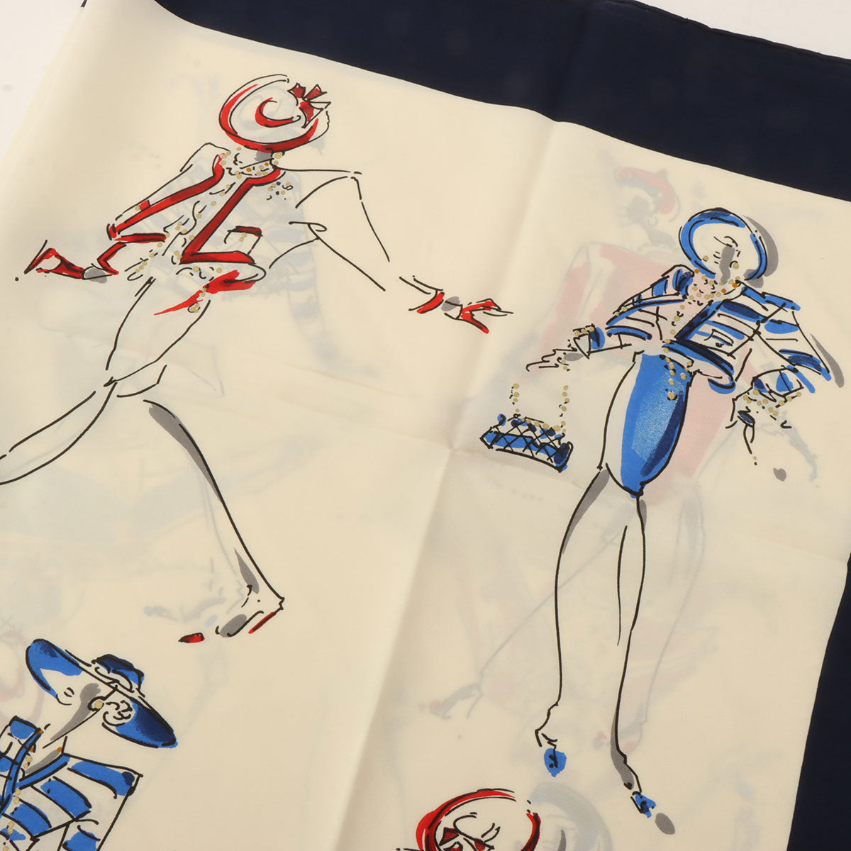 Mademoiselle Pattern Scarf White/Navy