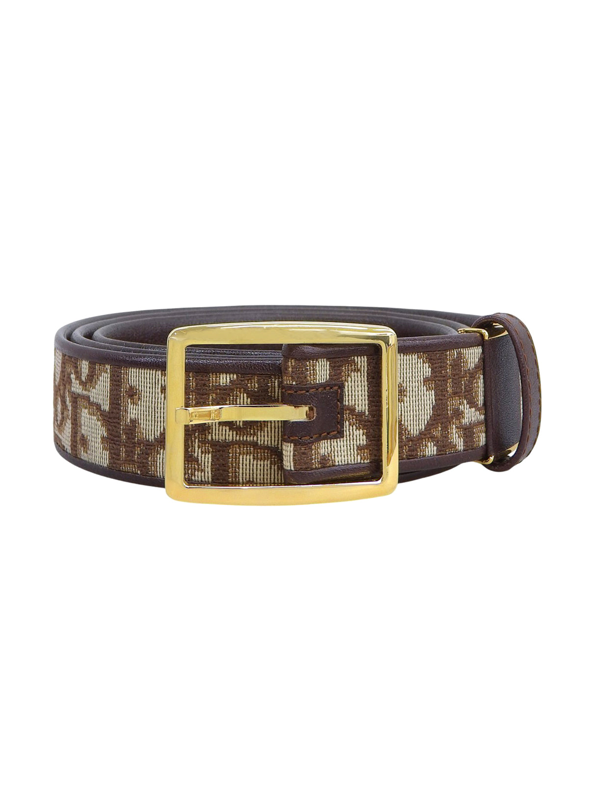 Canvas Leather Combo Trotter Pattern Belt Brown