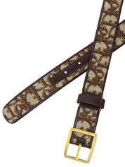 Canvas Leather Combo Trotter Pattern Belt Brown