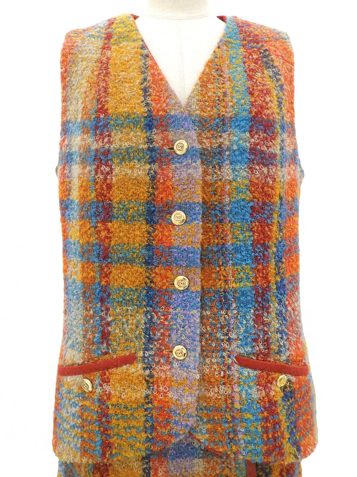 Tweed CC Mark Button 3-Piece Set #42 Orange/Multi-Color