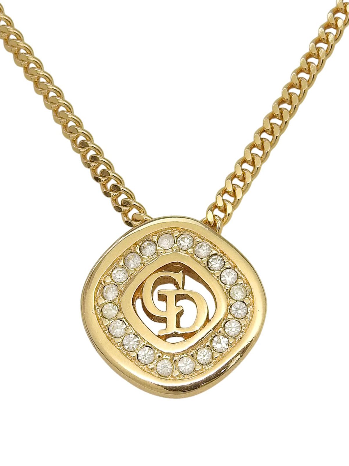 Rhinestone Logo Necklace Gold