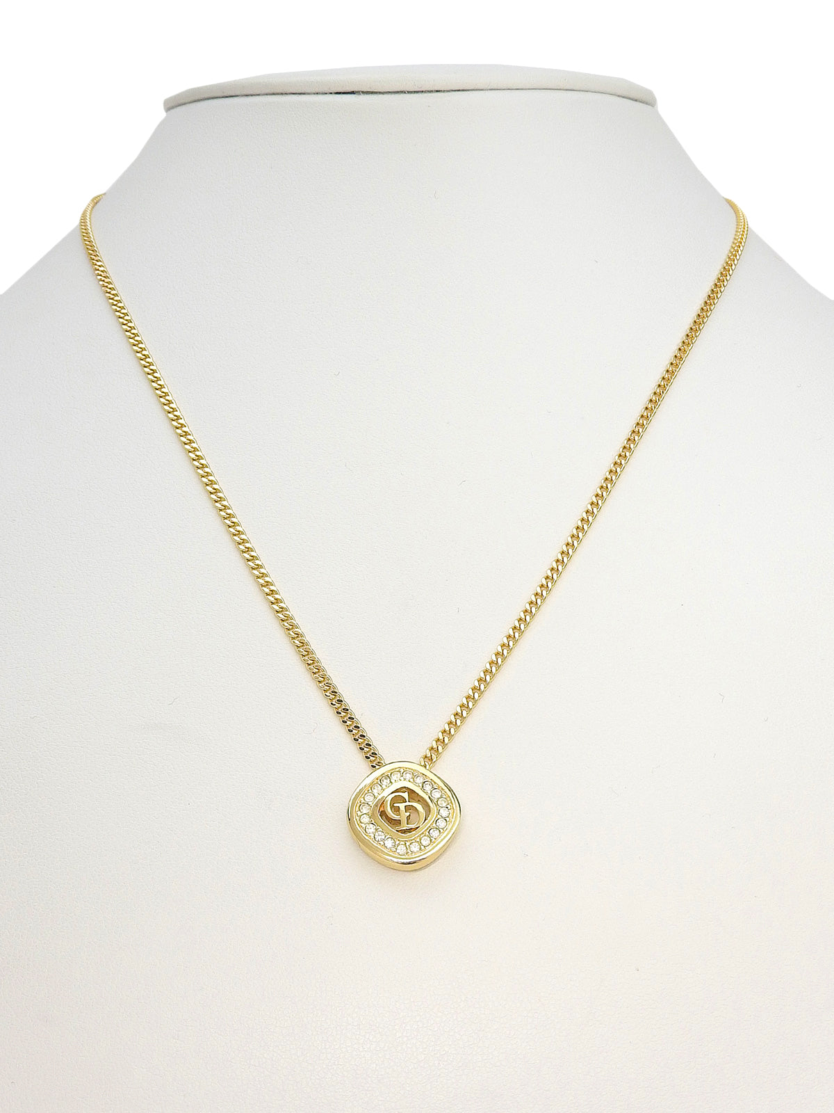 Rhinestone Logo Necklace Gold