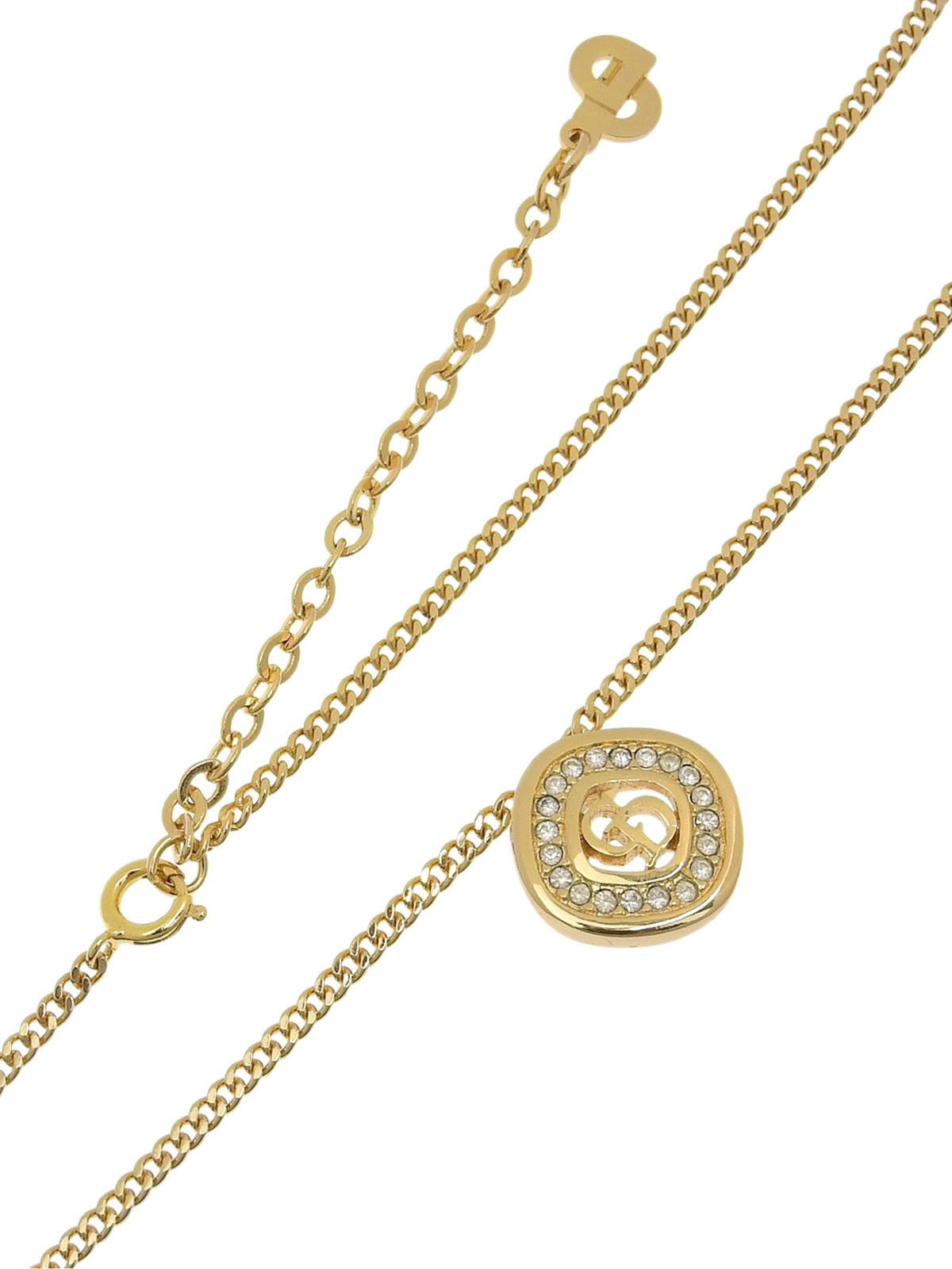 Rhinestone Logo Necklace Gold