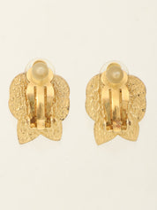 2002 Pearl Camellia Motif CC Mark Earrings Gold/Black