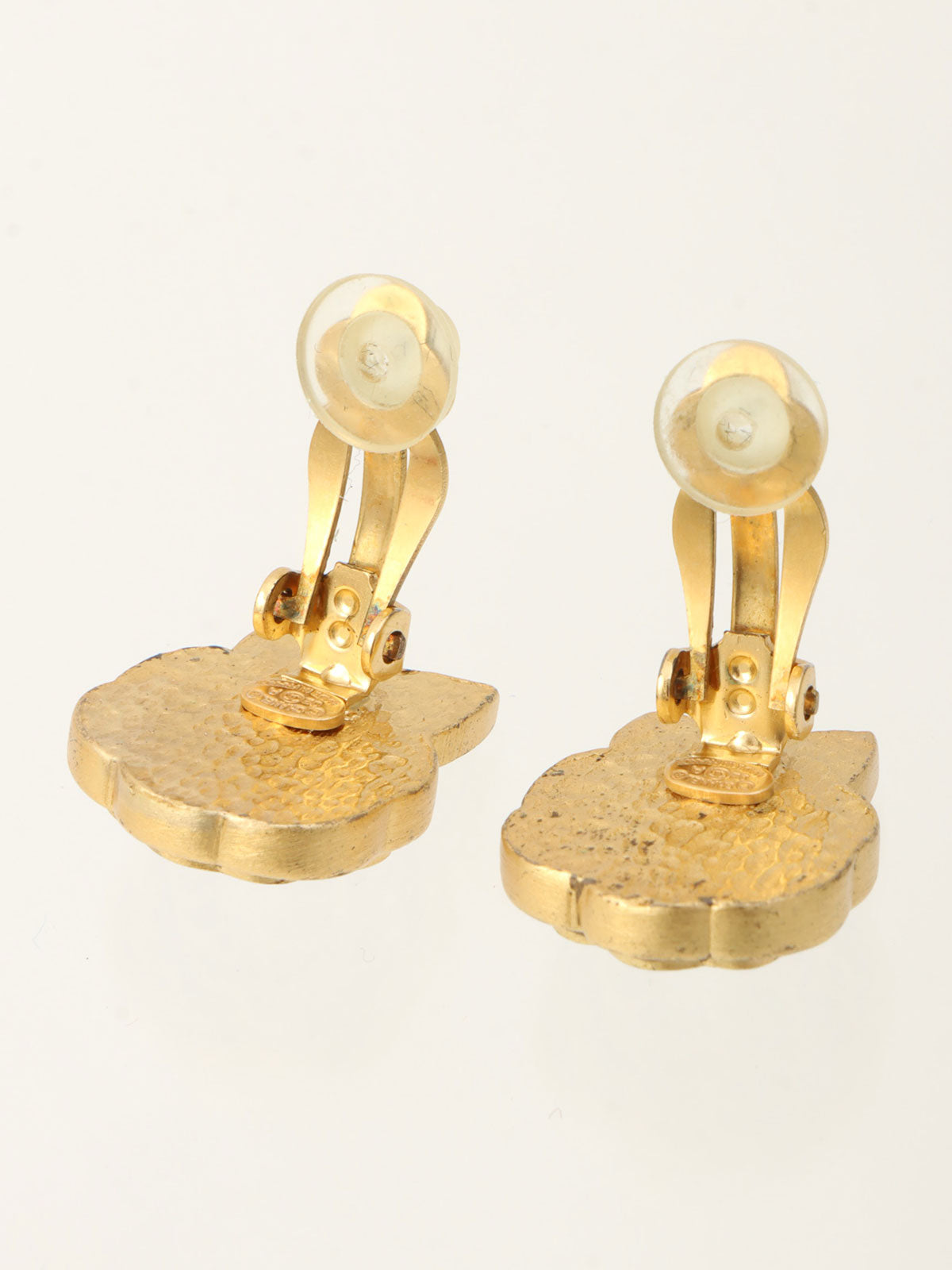 2002 Pearl Camellia Motif CC Mark Earrings Gold/Black