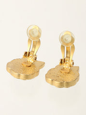 2002 Pearl Camellia Motif CC Mark Earrings Gold/Black