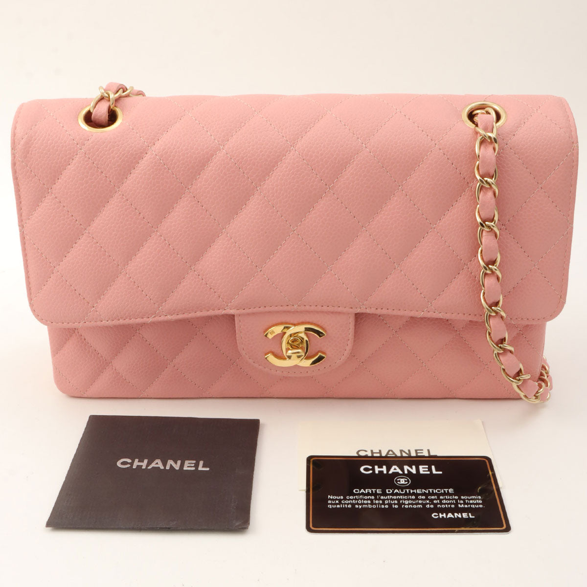 2003 Caviar Skin Classic Flap Chain Bag, 25cm, Pink