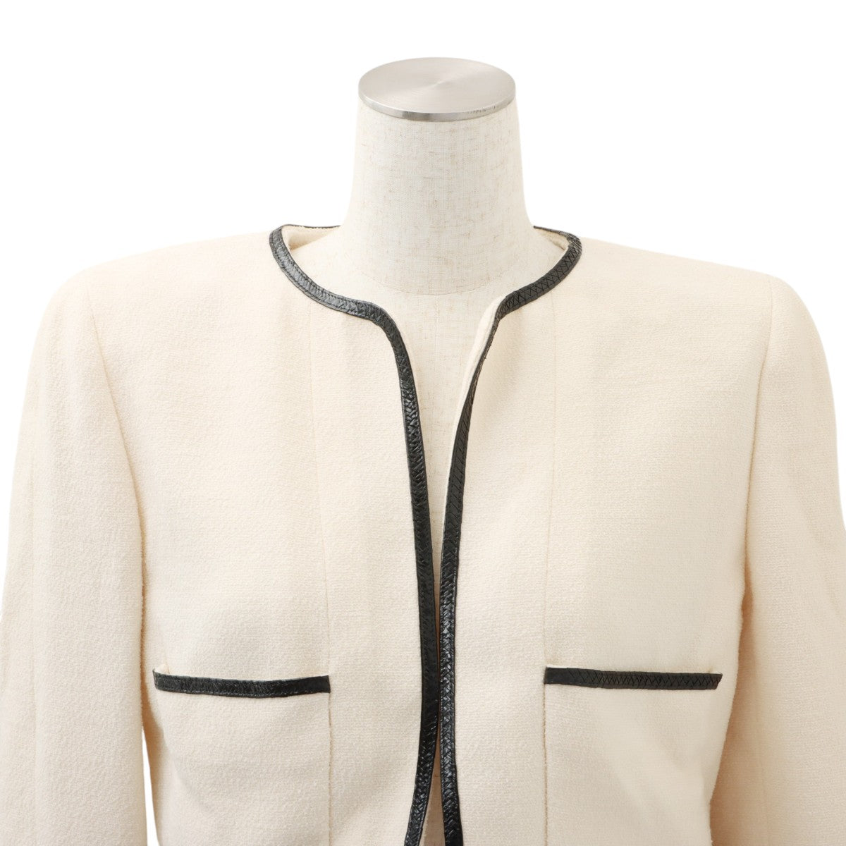 1995 Cropped Collarless CC Mark Button Jacket #42 Ivory