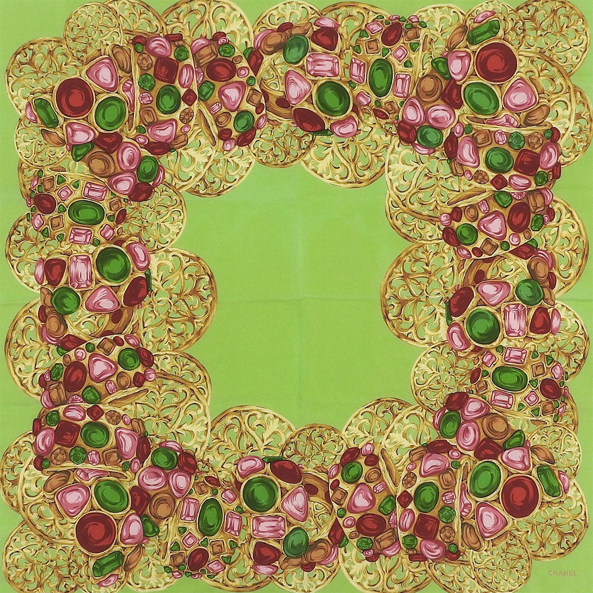 Gripoix Jewelry Pattern Scarf Green/Multi