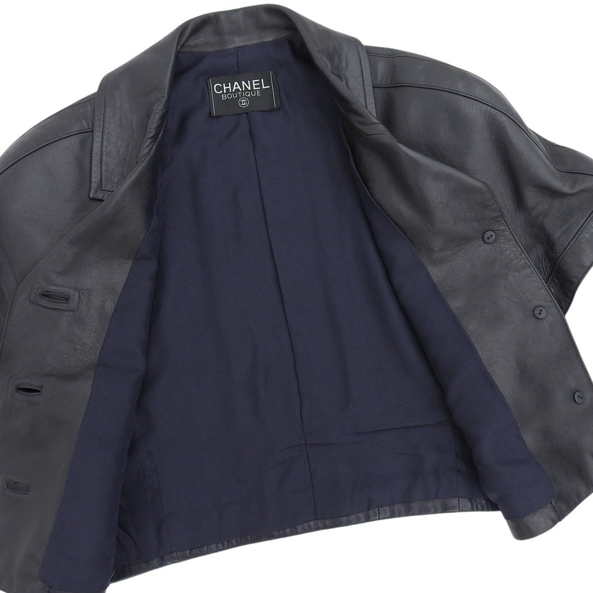 Leather Camellia Button Short Sleeve Set-up in Black