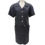 Leather Camellia Button Short Sleeve Set-up in Black