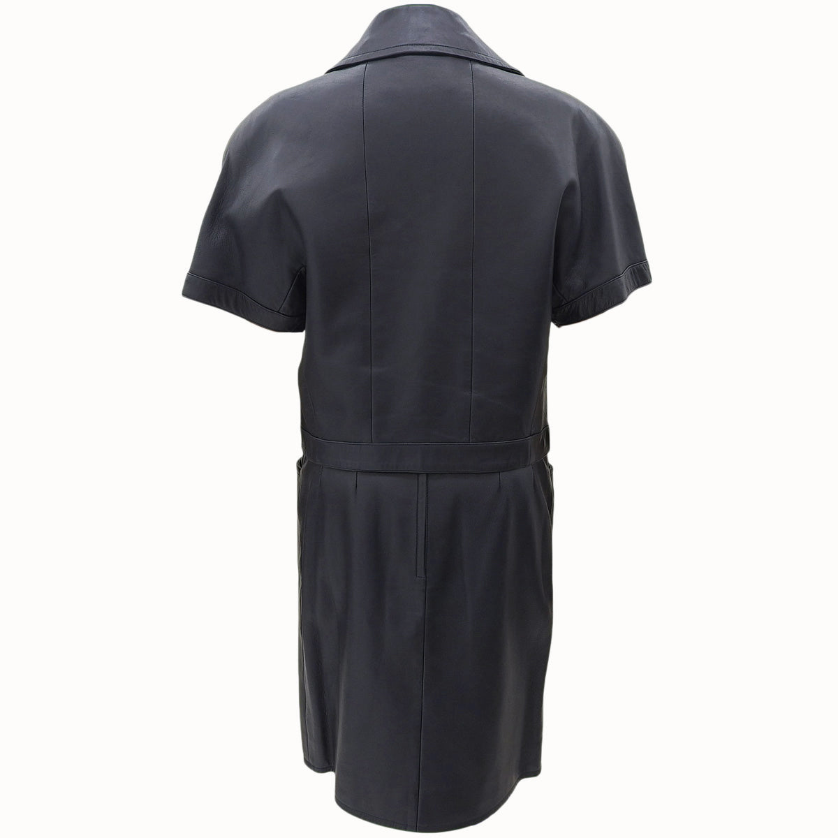 Leather Camellia Button Short Sleeve Set-up in Black