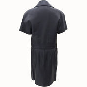 Leather Camellia Button Short Sleeve Set-up in Black