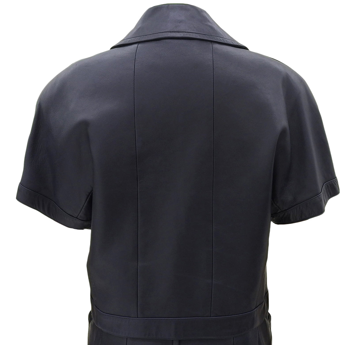 Leather Camellia Button Short Sleeve Set-up in Black