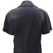 Leather Camellia Button Short Sleeve Set-up in Black