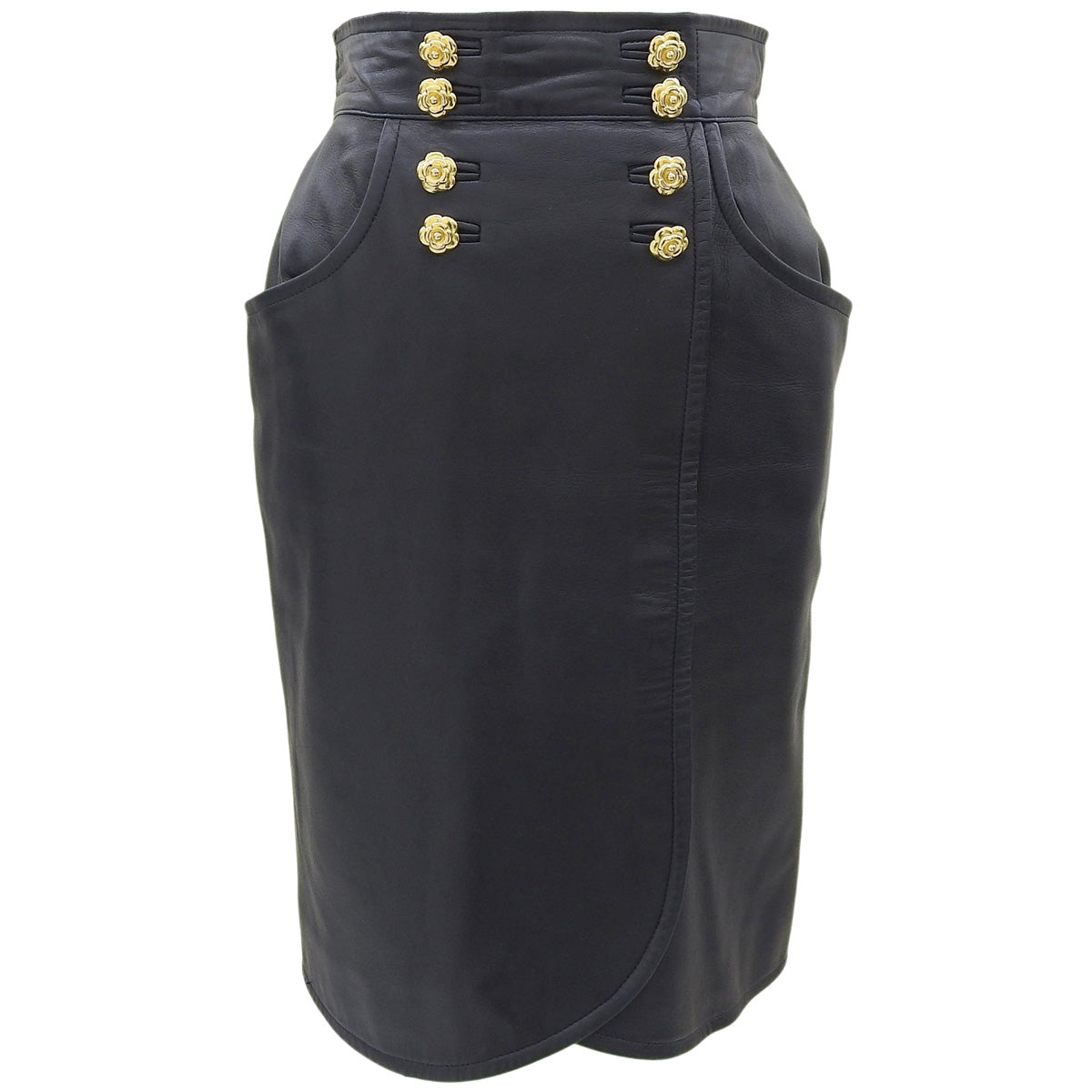 Leather Camellia Button Short Sleeve Set-up in Black