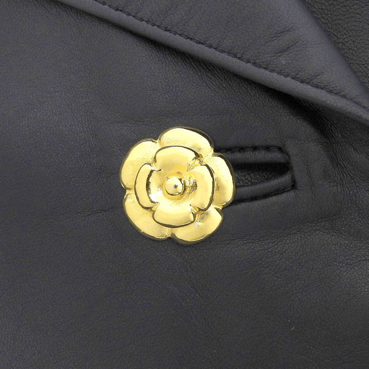 Leather Camellia Button Short Sleeve Set-up in Black