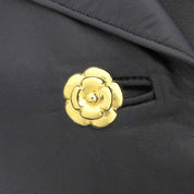 Leather Camellia Button Short Sleeve Set-up in Black